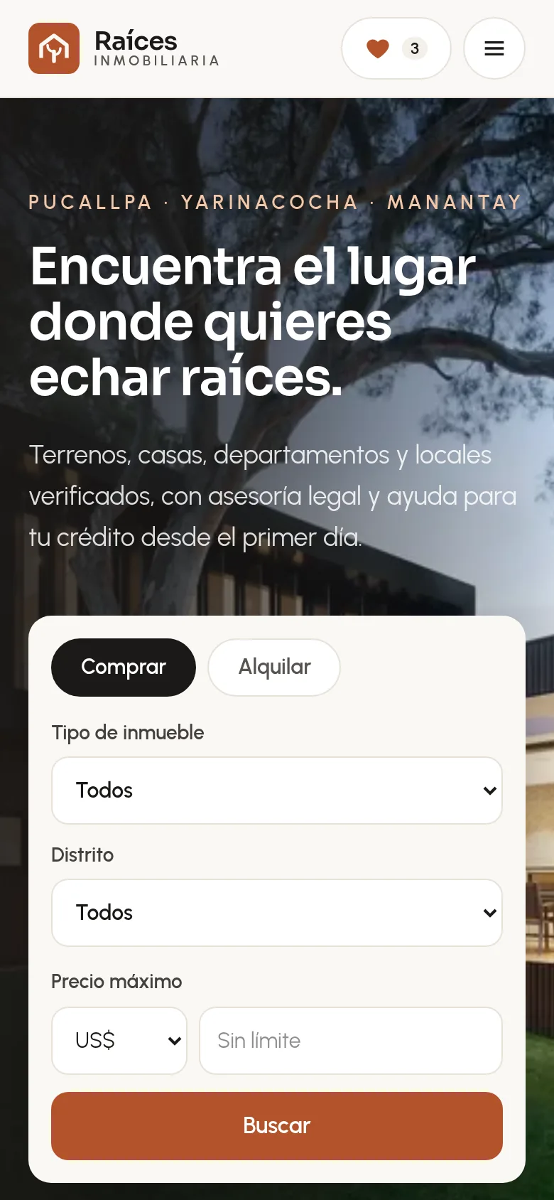 El demo Raíces Inmobiliaria en un celular