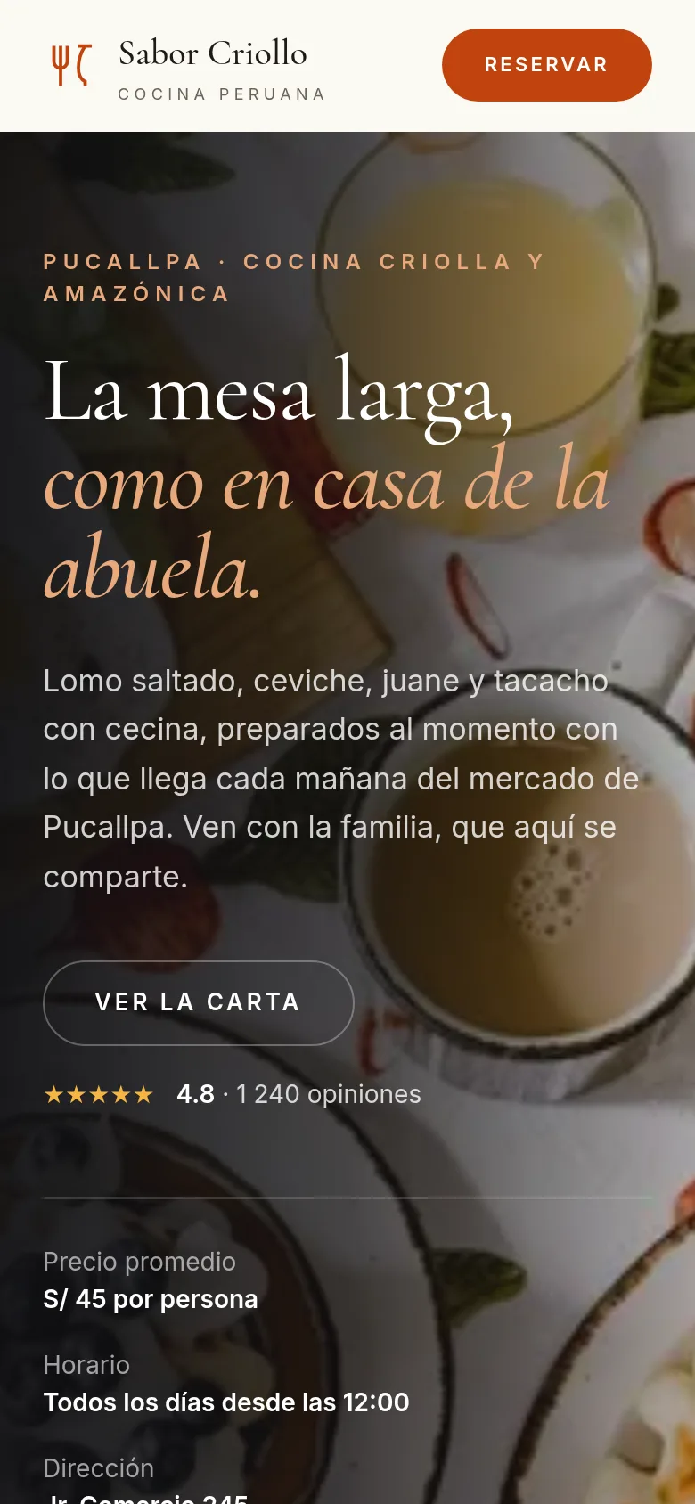 El demo Sabor Criollo en un celular